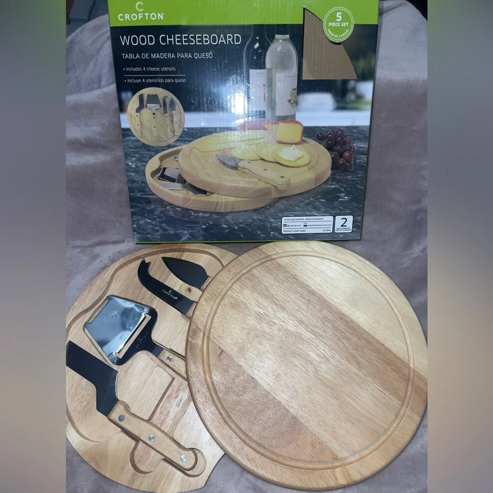 Crofton Natural Wood Cheese Board Set with Utensils